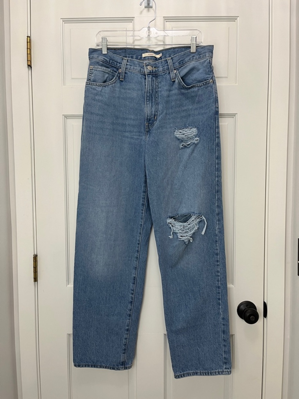 Levi's 94 Baggy High-Rise Straight-Leg Light Wash Distressed Jeans - Size 29